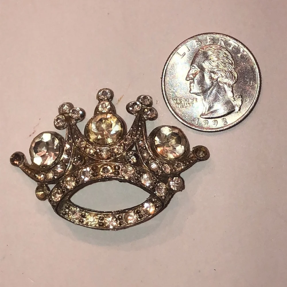 Vintage Silver Tone Sparkling Crown Brooch